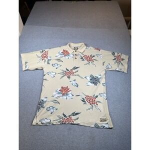Tommy Bahama Hawaiian‎ Polo Shirt Mens M Beige Red Green Floral 100% Cotton